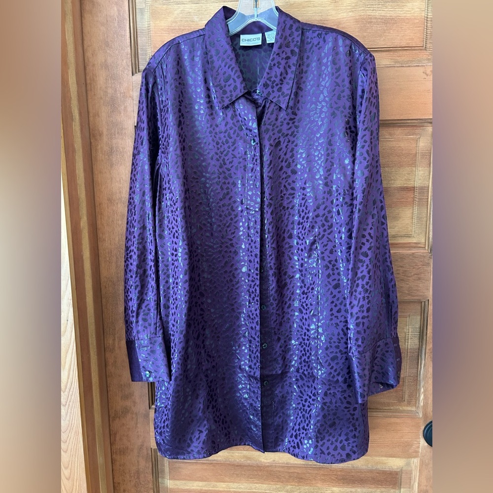 Chico's Shimmering Purple Animal Print Shirt/Size 3
